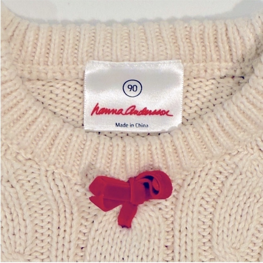 Hanna Andersson Santa Lucia Sweater Dress Girls 3T 90 cm Cable Knit Velvet Bow - Picture 2 of 3